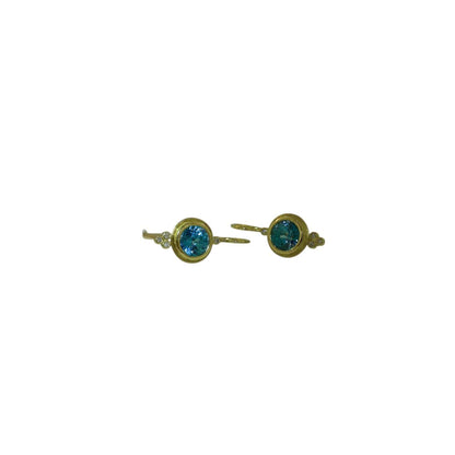 Blue Zircon and Diamond Designer Earrings