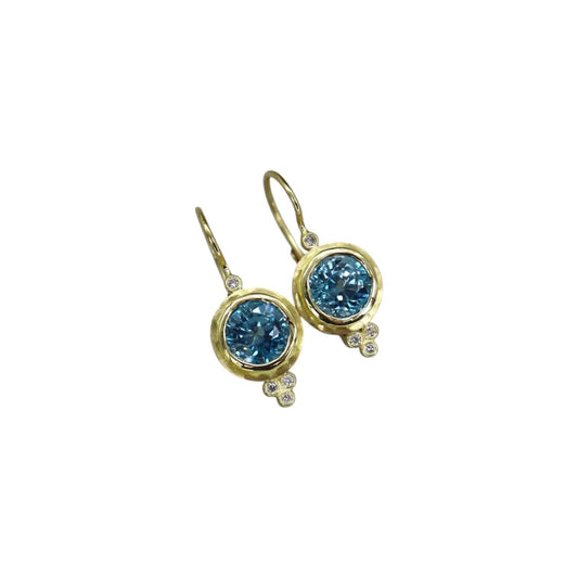 Blue Zircon and Diamond Designer Earrings