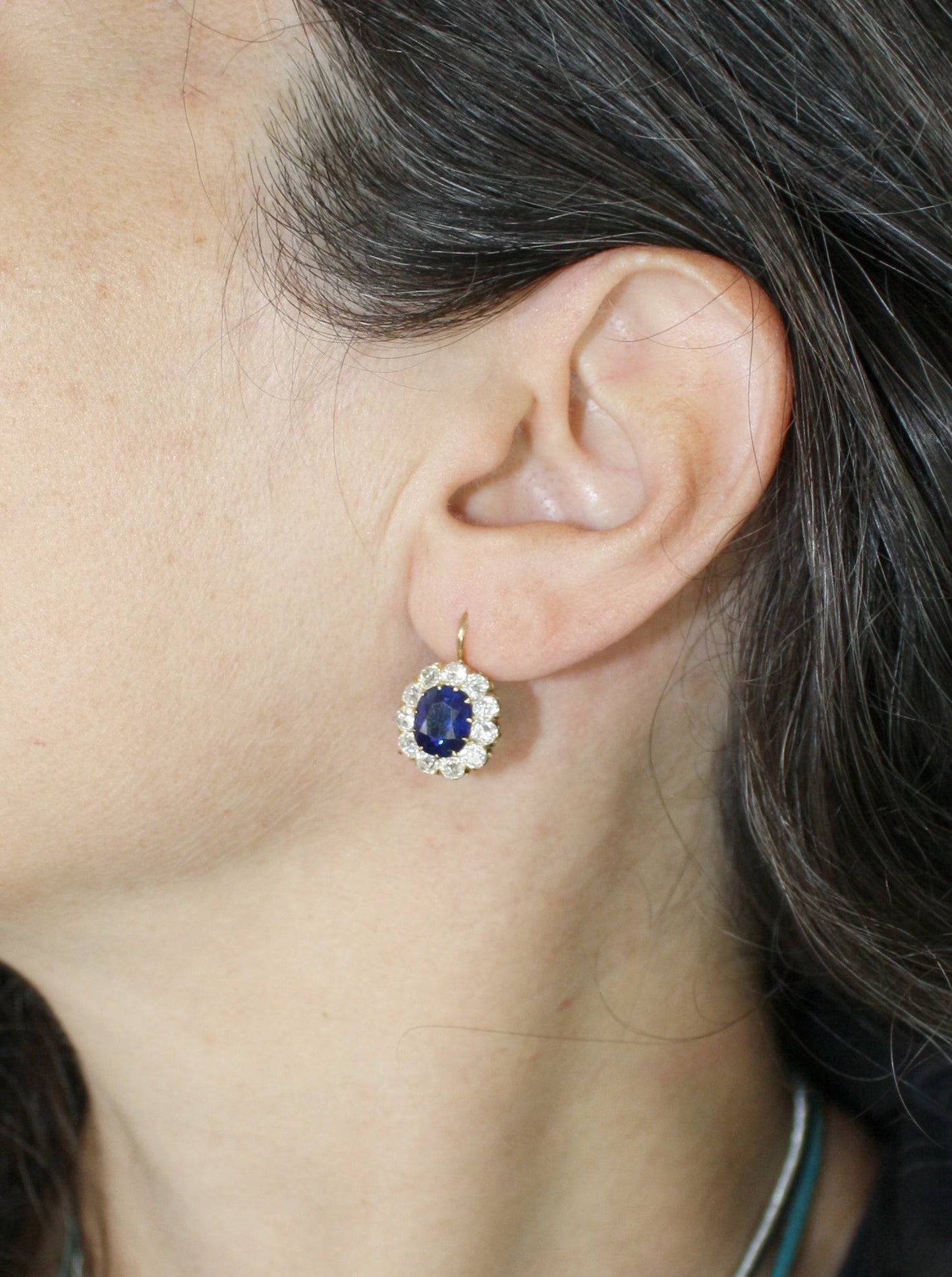 Victorian Style Sapphire 4.40 cts and Diamond 2.20 cts Cluster Earrings - Petra Star