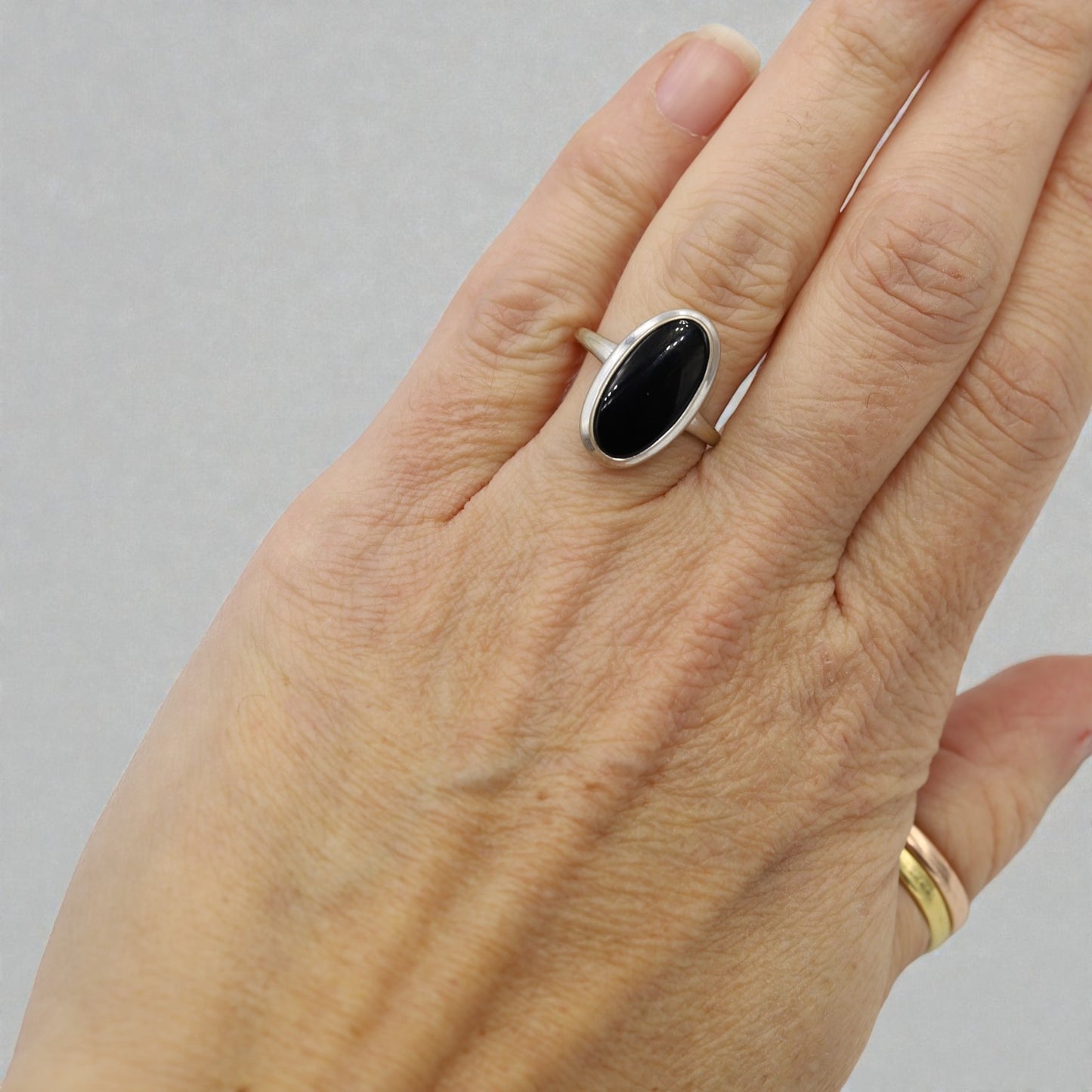Art Nouveau Onyx Signet Ring in 10k White Gold