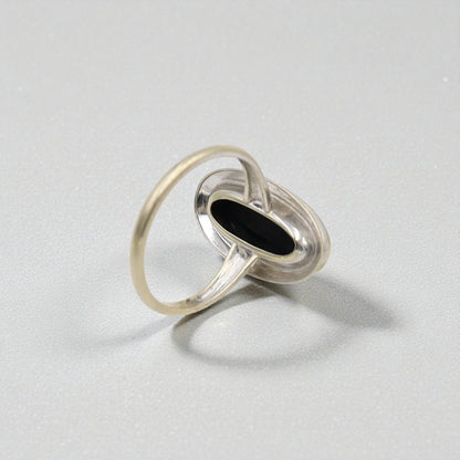 Art Nouveau Onyx Signet Ring in 10k White Gold
