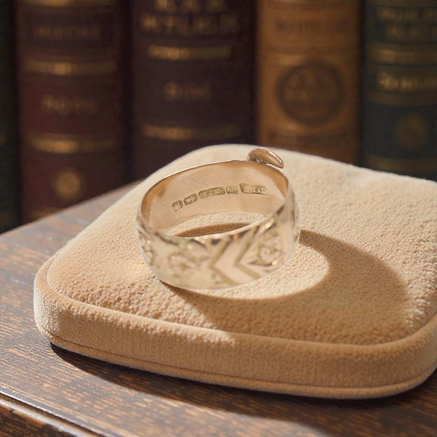 Victorian Buckle Ring Circa 1856 / 9k Pink Gold English Hallmarked Buckle Band Finger Size 6.75 - JL1605 - Petra Star