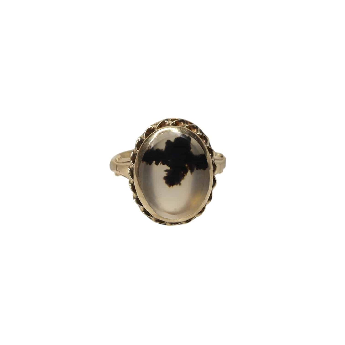 Art Nouveau Dendritic Picture Agate Moss Agate 14k Gold Ring by Ostby & Barton