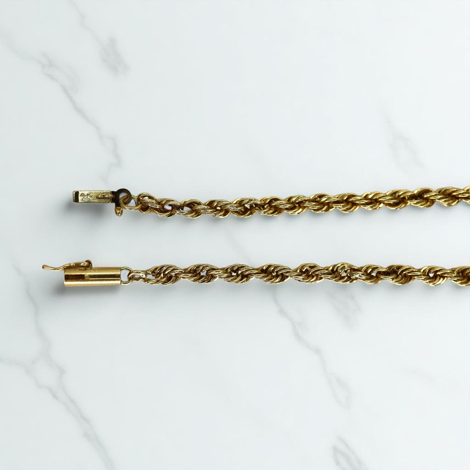 14k yellow gold heavy rope chain, 3.3 mm wide, 18.5 inches long, featuring a textured twisted design.