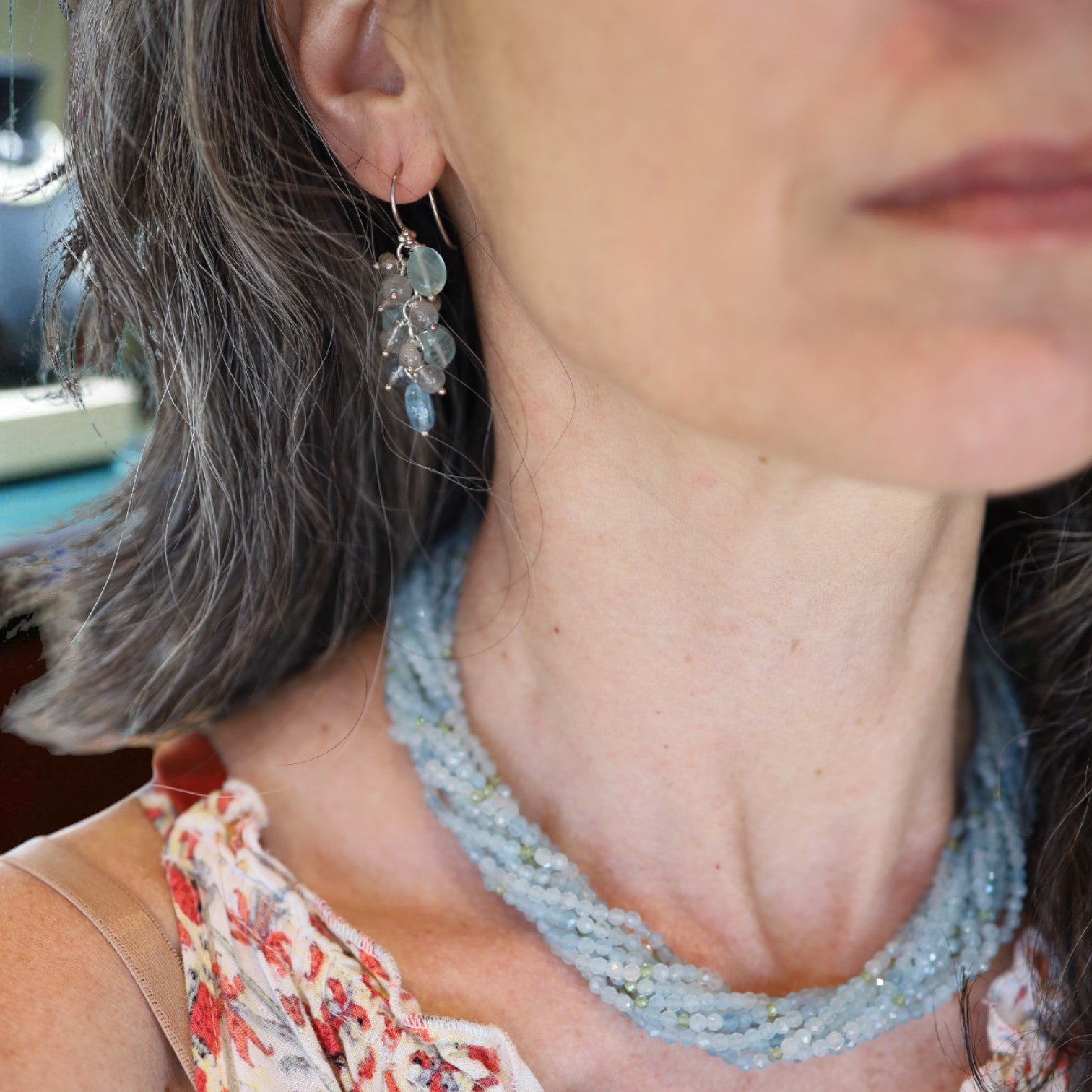 Aquamarine + Labradorite Silver Earrings - Petra Star