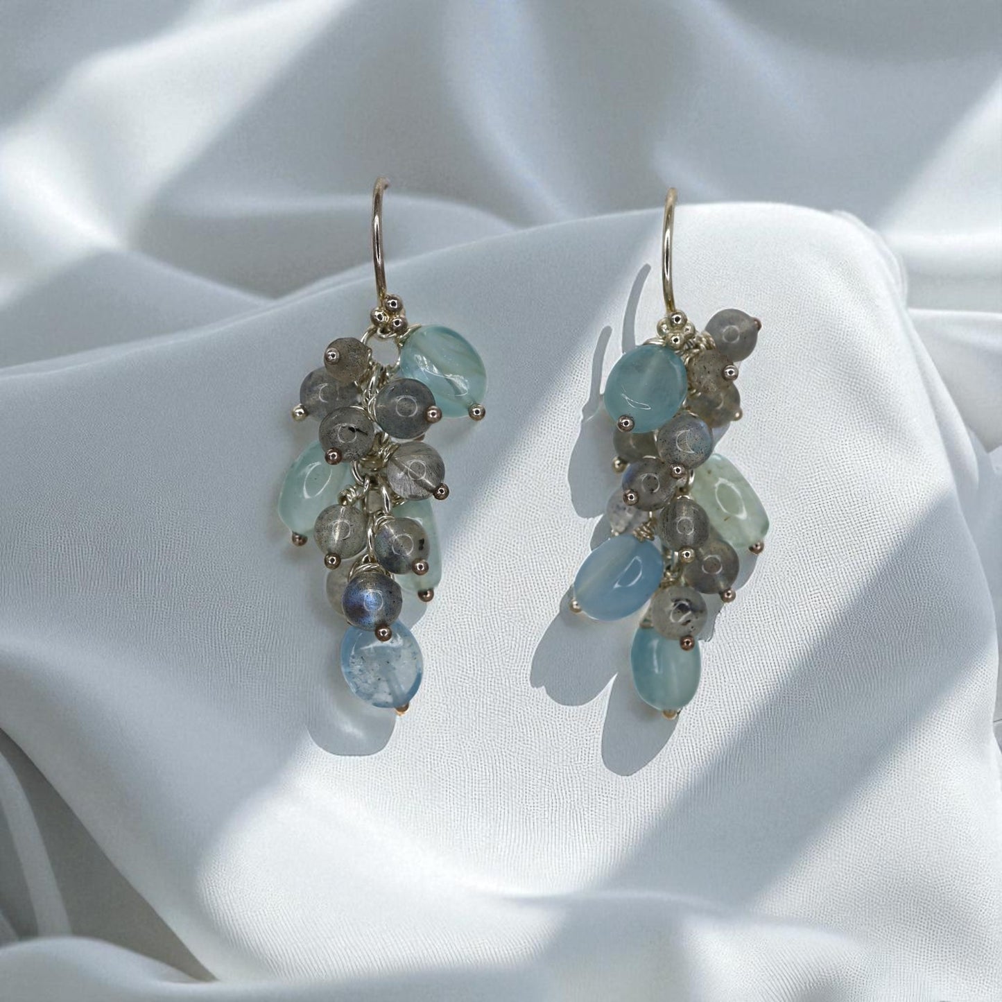 Aquamarine + Labradorite Silver Earrings - Petra Star