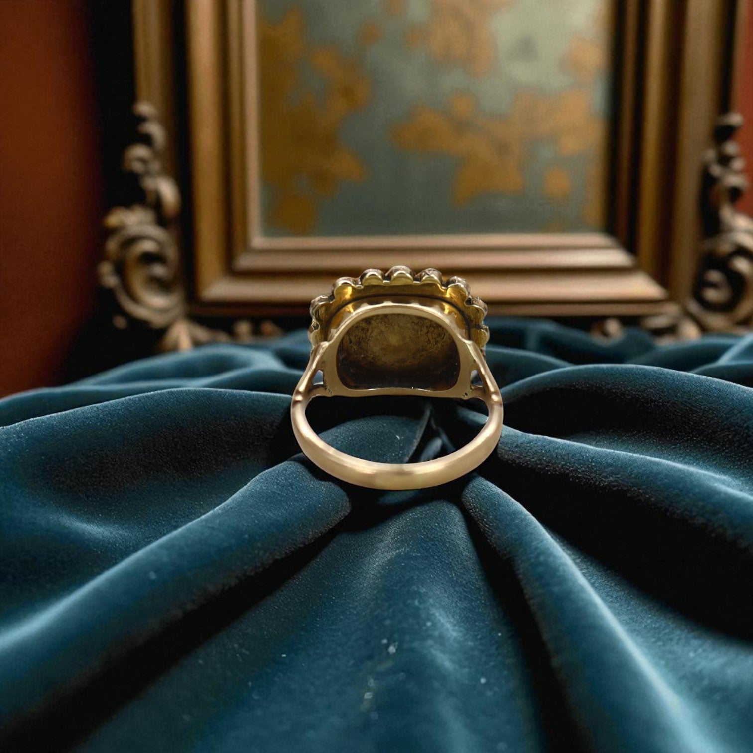 Victorian turquoise ring with pearls from The Vintage Vault, featuring intricate vintage design and sparkling gemstones.