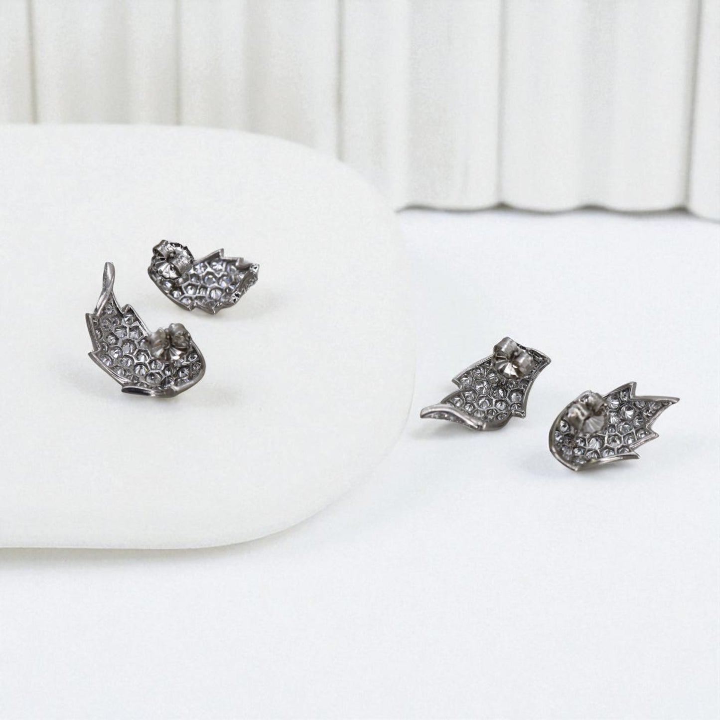 Transformed Mid-Century Platinum & Diamond Leaf Jewelry – Earrings and Ring from Original 1950s Brooch - Petra Star