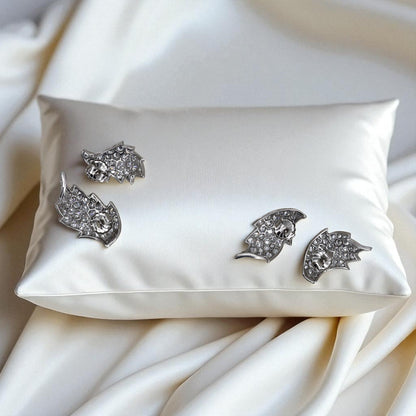 Transformed Mid-Century Platinum & Diamond Leaf Jewelry – Earrings and Ring from Original 1950s Brooch - Petra Star