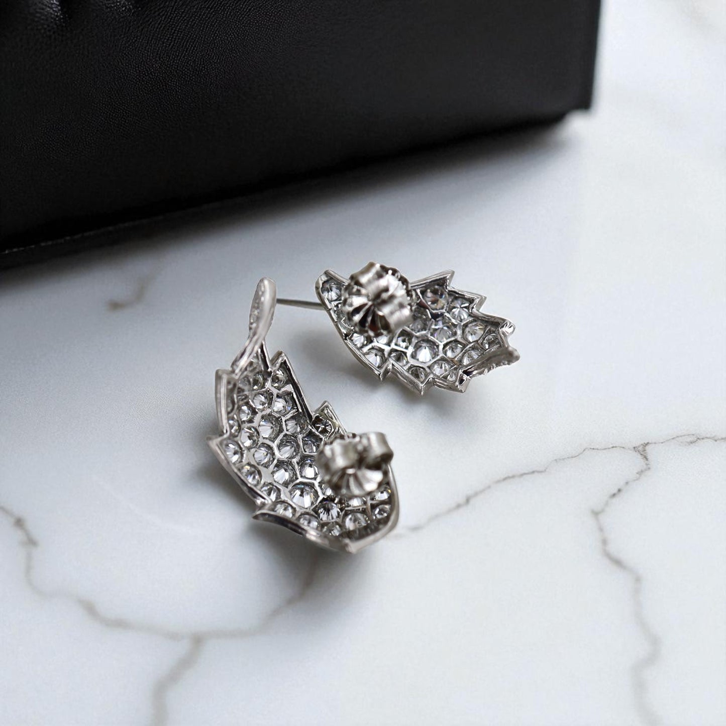 Transformed Mid-Century Platinum & Diamond Leaf Jewelry – Earrings and Ring from Original 1950s Brooch - Petra Star