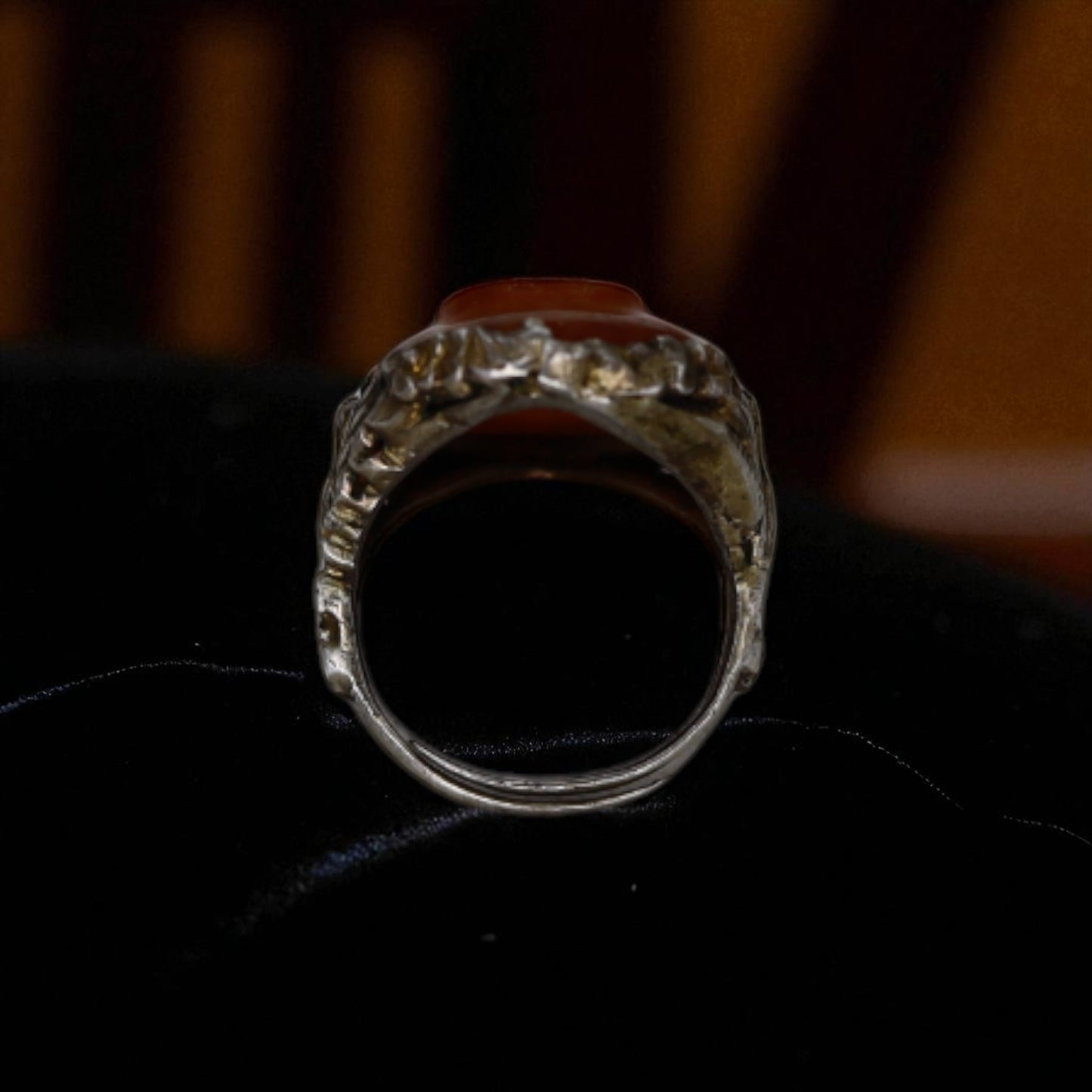 Art Nouveau Chinese Carnelian Ring with Peacock - Petra Star