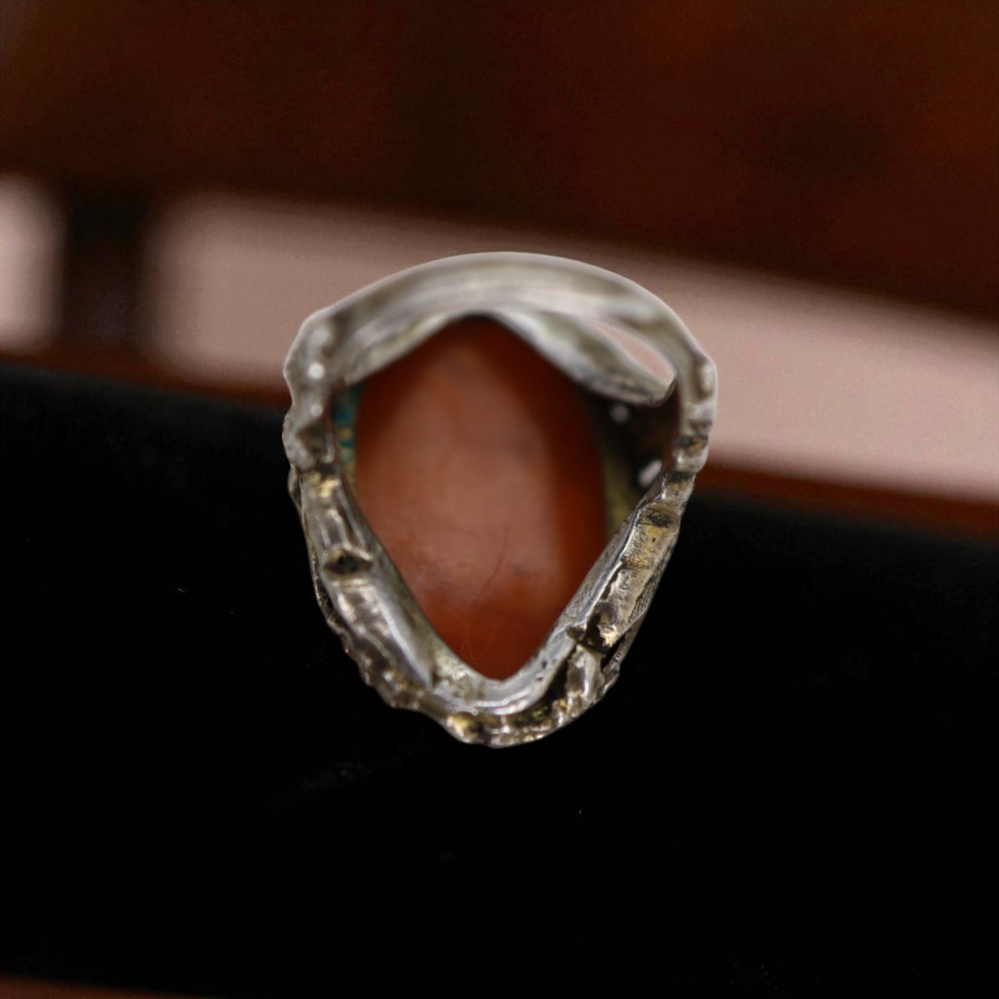 Art Nouveau Chinese Carnelian Ring with Peacock - Petra Star