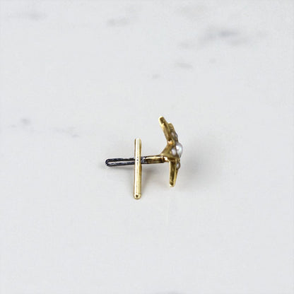 Victorian Star Earring Single Stud with Pearls 14K - Petra Star