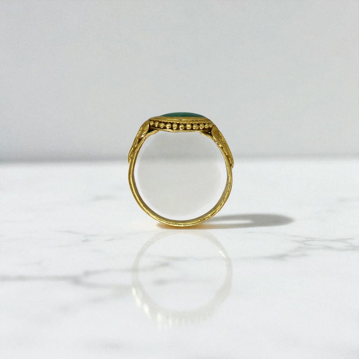 Art Nouveau Chinese Jade Saddle Ring 22K with Butterfly - Petra Star