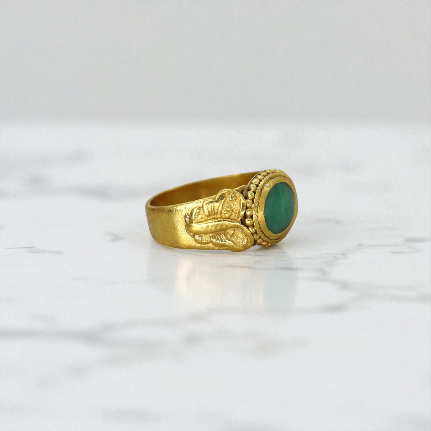 Art Nouveau Chinese Jade Saddle Ring 22K with Butterfly - Petra Star