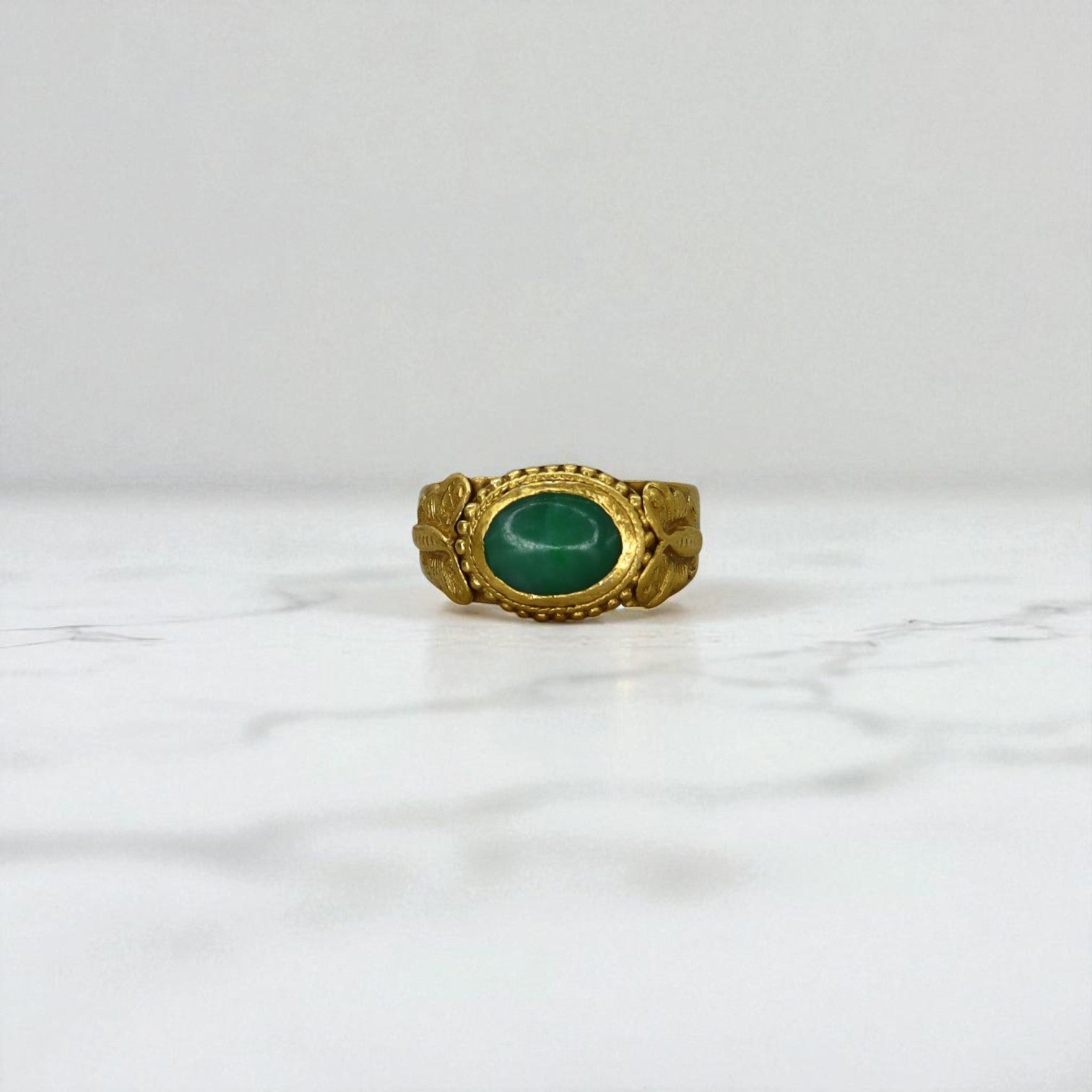 Art Nouveau Chinese Jade Saddle Ring 22K with Butterfly - Petra Star