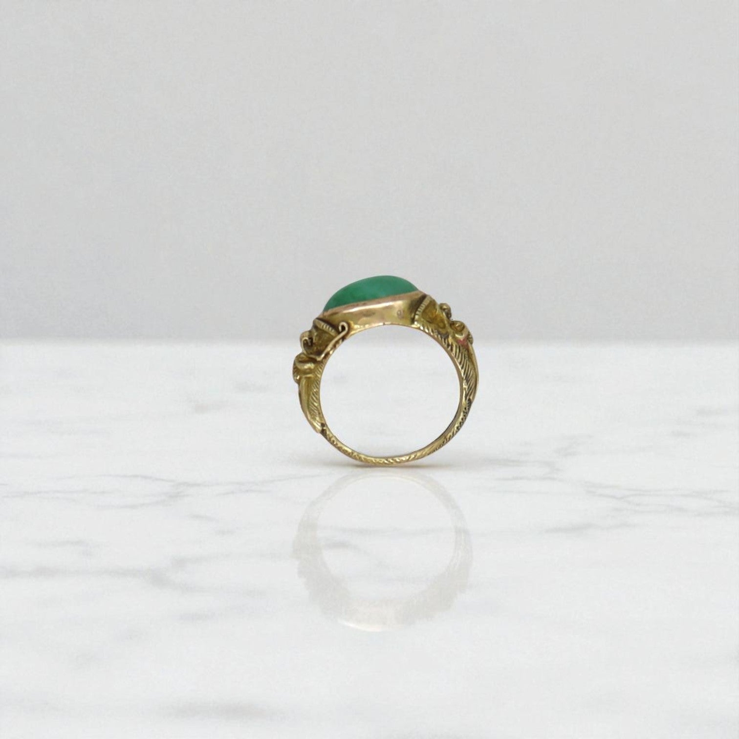 Art Nouveau Chinese Jade Saddle Ring 18K with Dragons - Petra Star