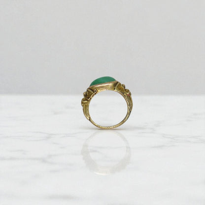 Art Nouveau Chinese Jade Saddle Ring 18K with Dragons - Petra Star