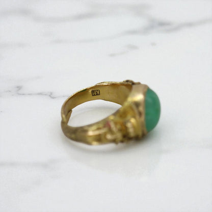 Art Nouveau Chinese Jade Saddle Ring 18K with Dragons - Petra Star