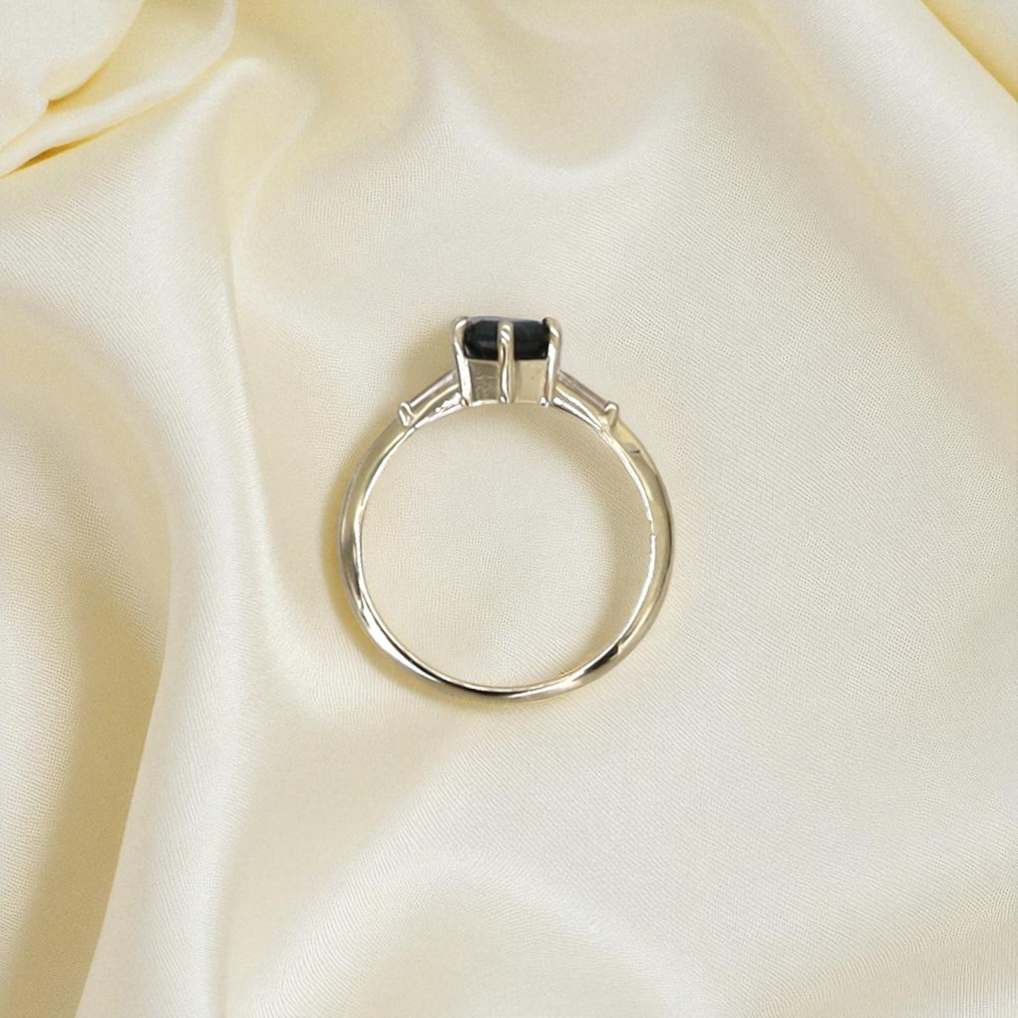 Hexagonal Teal Blue Sapphire Ring - Petra Star