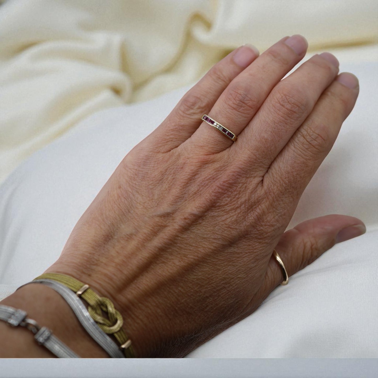 Vintage Ruby & Diamond Half Band Ring in 14k Gold – Stacking Band - Petra Star