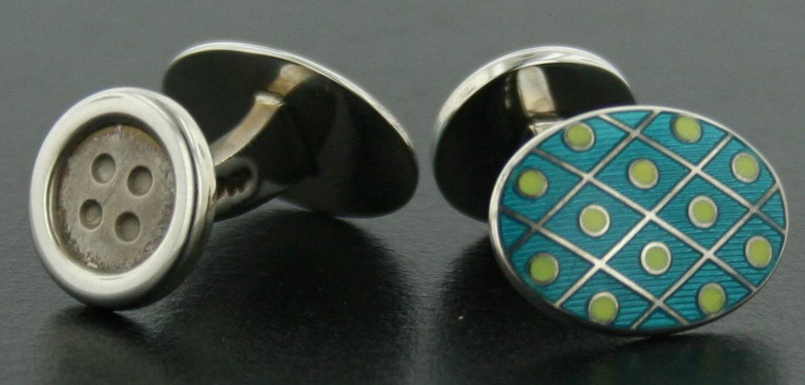 Deakin & Francis Turquoise and Yellow Enamel and Sterling Silver Cufflinks