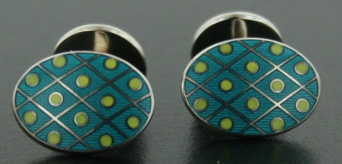 Deakin & Francis Turquoise and Yellow Enamel and Sterling Silver Cufflinks