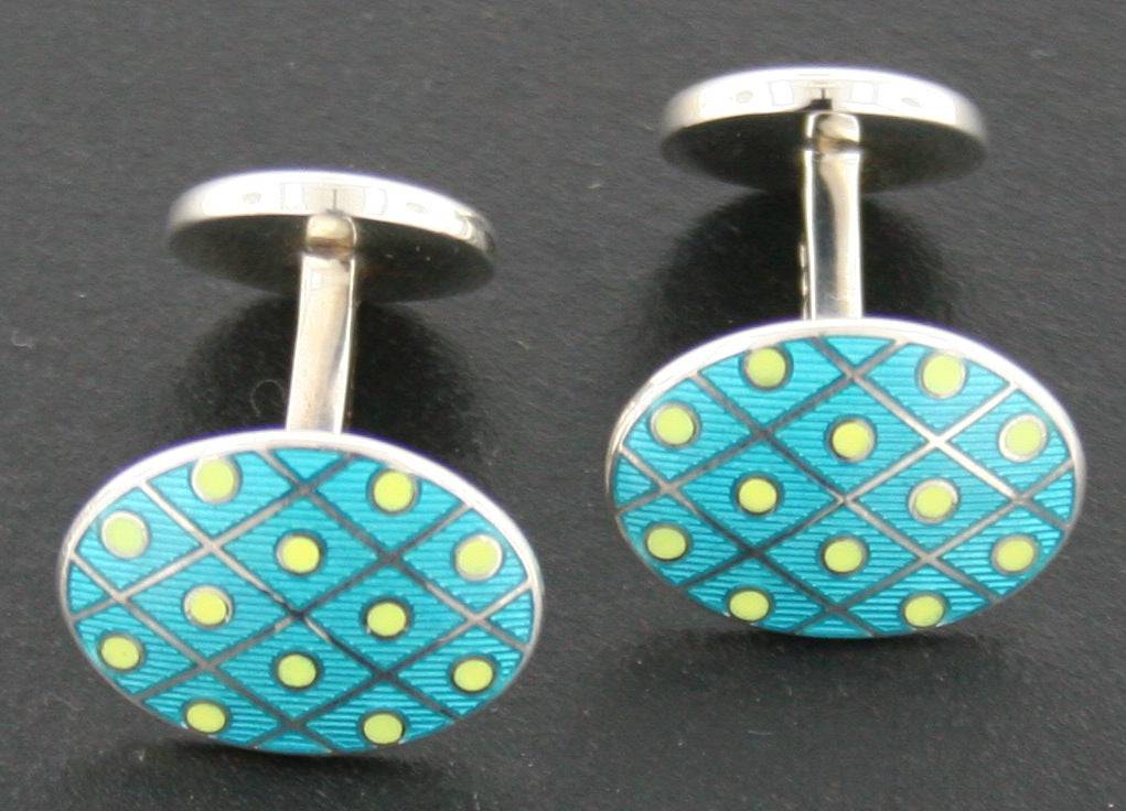 Deakin & Francis Turquoise and Yellow Enamel and Sterling Silver Cufflinks