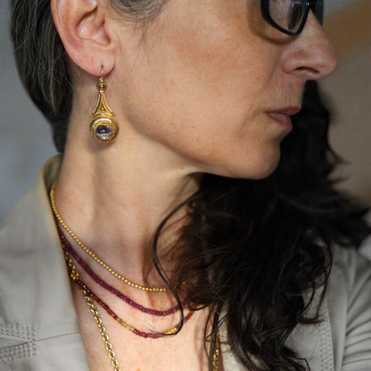 Antique Etruscan Revival Amethyst & Pearl Earrings in 14k Gold, c. 1870s - Petra Star