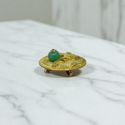 Art Nouveau Chinese Dragon & Jade Brooch/Pendant in 22k Gold – Heirloom Statement - Petra Star