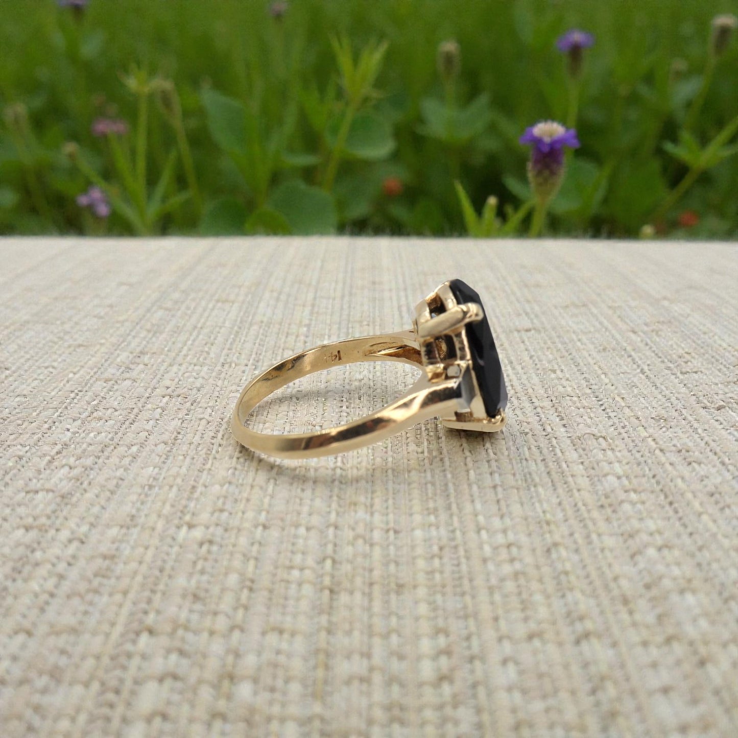 Mid-Century Onyx Solitaire Ring
