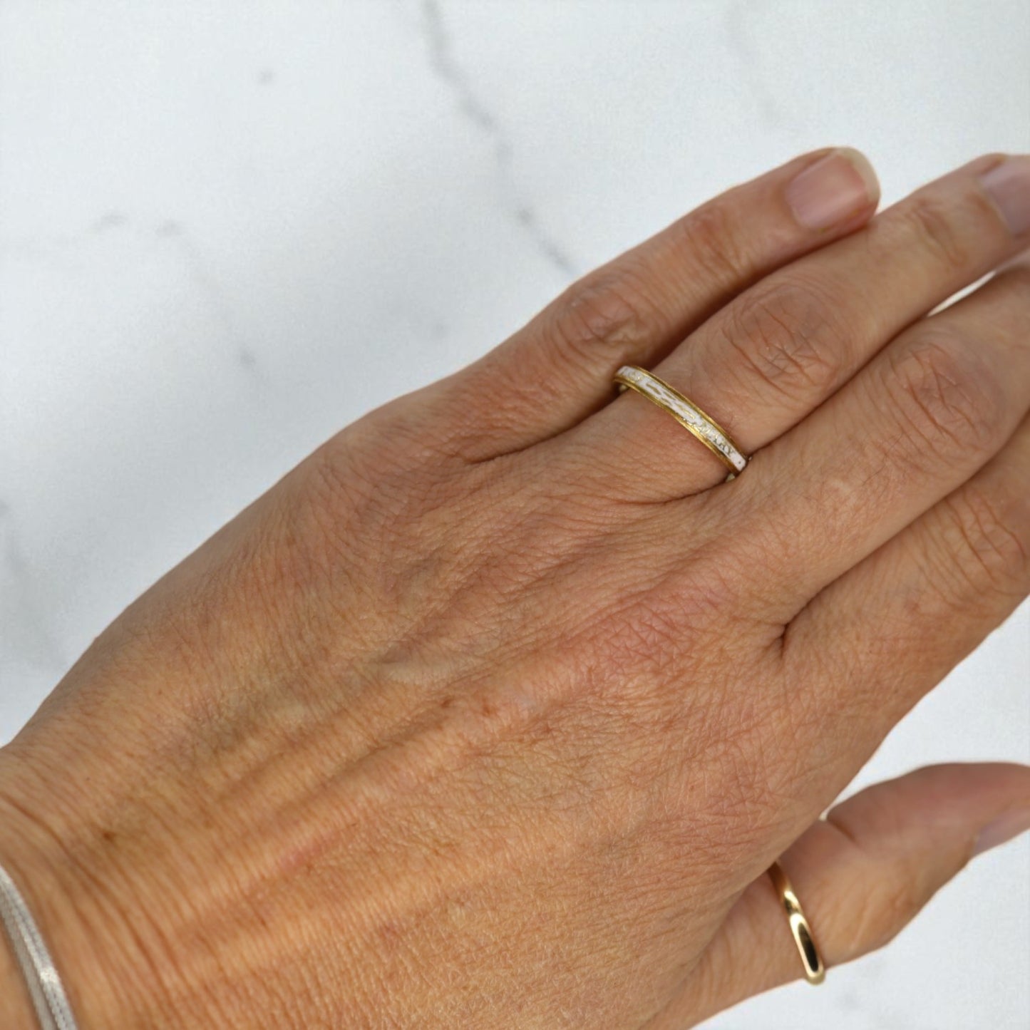 White-Enamel Georgian Memento Mori Mourning Ring - Petra Star