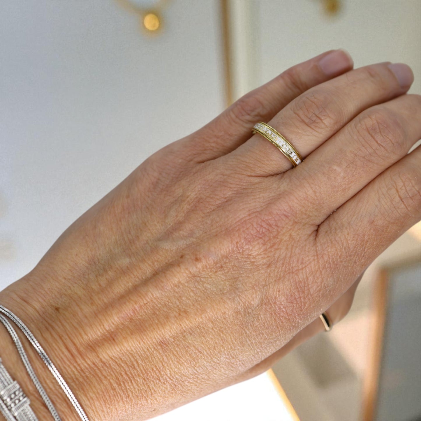 18k Gold & White-Enamel Georgian Memento Mori Mourning Ring - Petra Star