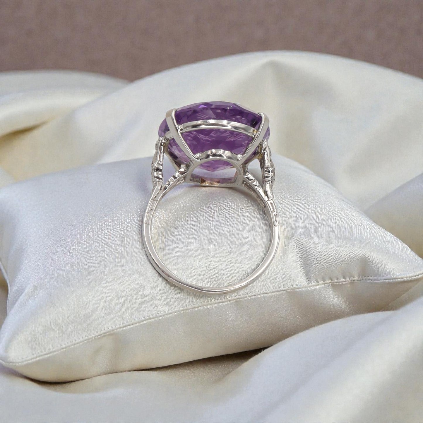 Edwardian Platinum Intaglio Amethyst Ring: Winged Hermes