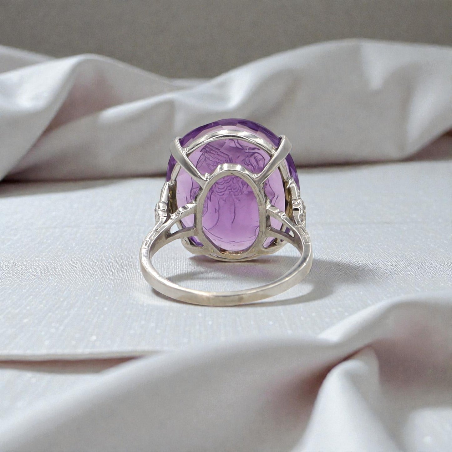 Edwardian Platinum Intaglio Amethyst Ring: Winged Hermes