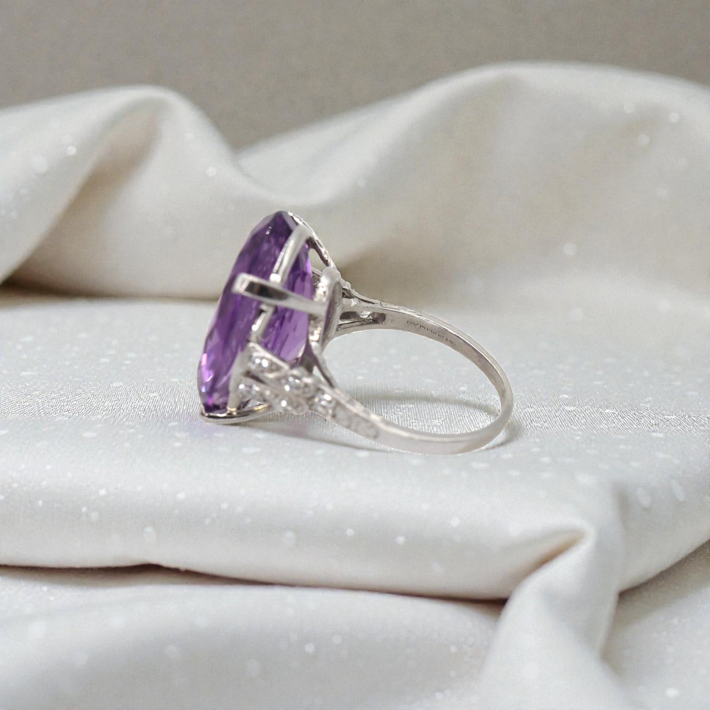 Edwardian Platinum Intaglio Amethyst Ring: Winged Hermes