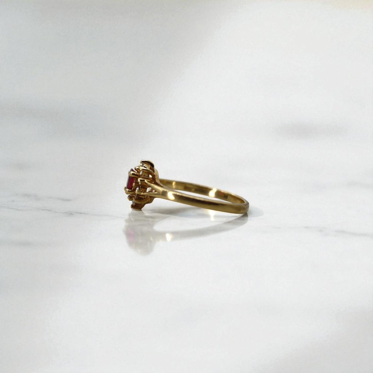 Vintage 1990s Rubellite Tourmaline & Diamond Cluster Ring – Princess Diana Style, 14k Yellow Gold - Petra Star