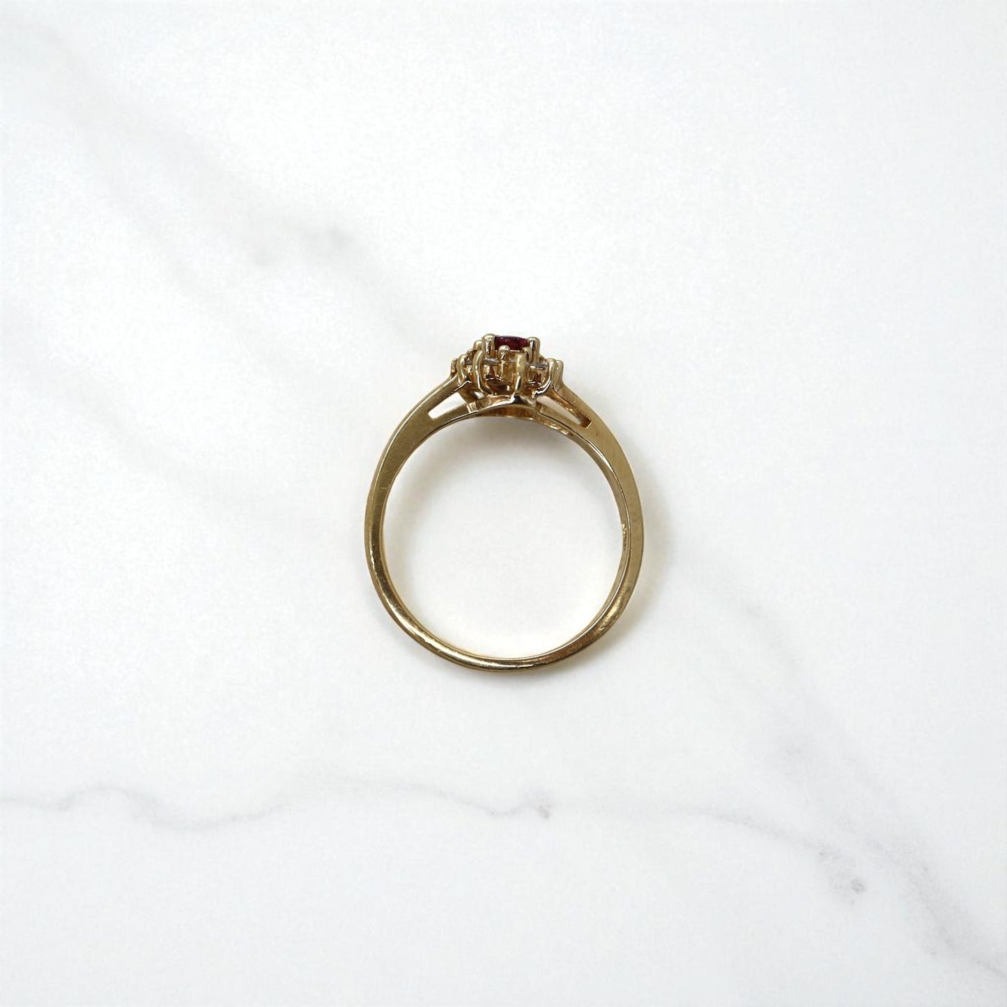 Vintage 1990s Rubellite Tourmaline & Diamond Cluster Ring – Princess Diana Style, 14k Yellow Gold - Petra Star