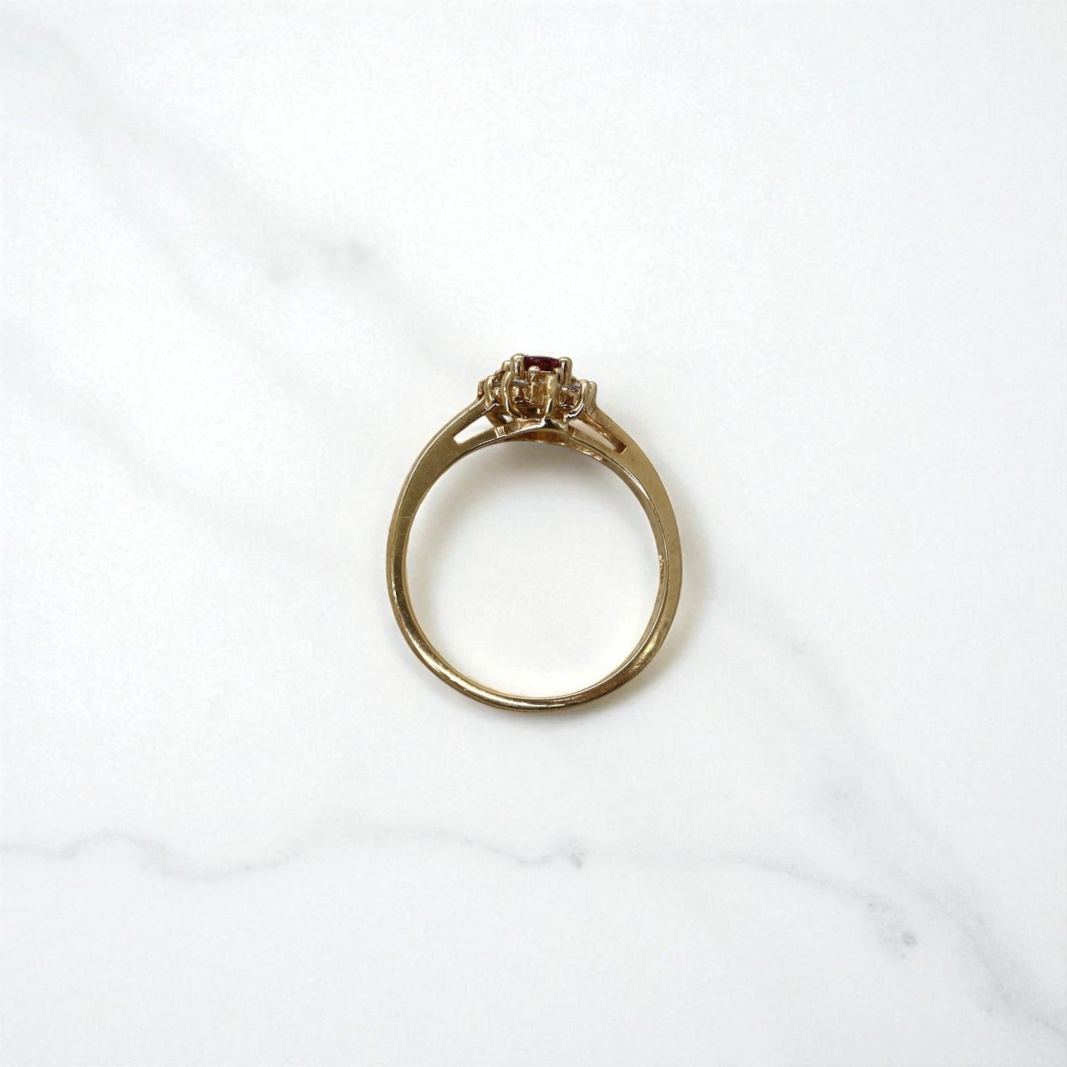 Vintage 1990s Rubellite Tourmaline & Diamond Cluster Ring – Princess Diana Style, 14k Yellow Gold - Petra Star