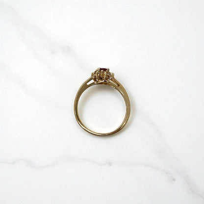 Vintage 1990s Rubellite Tourmaline & Diamond Cluster Ring – Princess Diana Style, 14k Yellow Gold - Petra Star