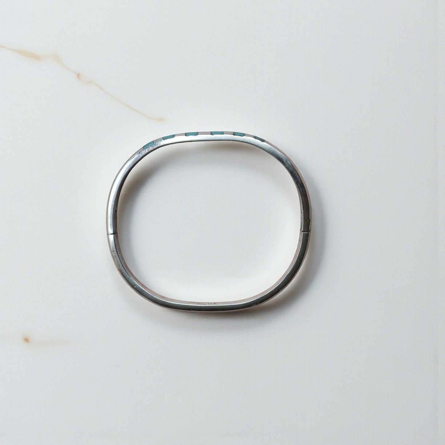 Vintage Mexican Silver Amazonite Inlaid Bangle Bracelet – 925 Silver with Invisible Clasp