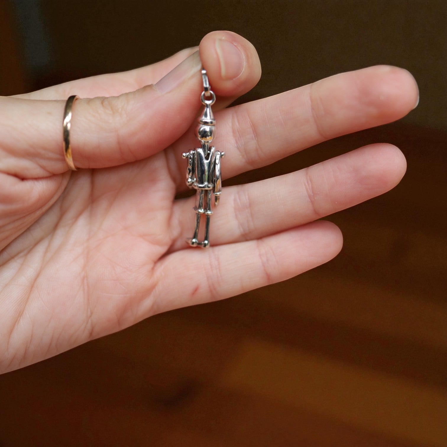 Estate Sterling Silver Articulated Tin Man Pendant – Movable Limbs, 2” Long - Petra Star