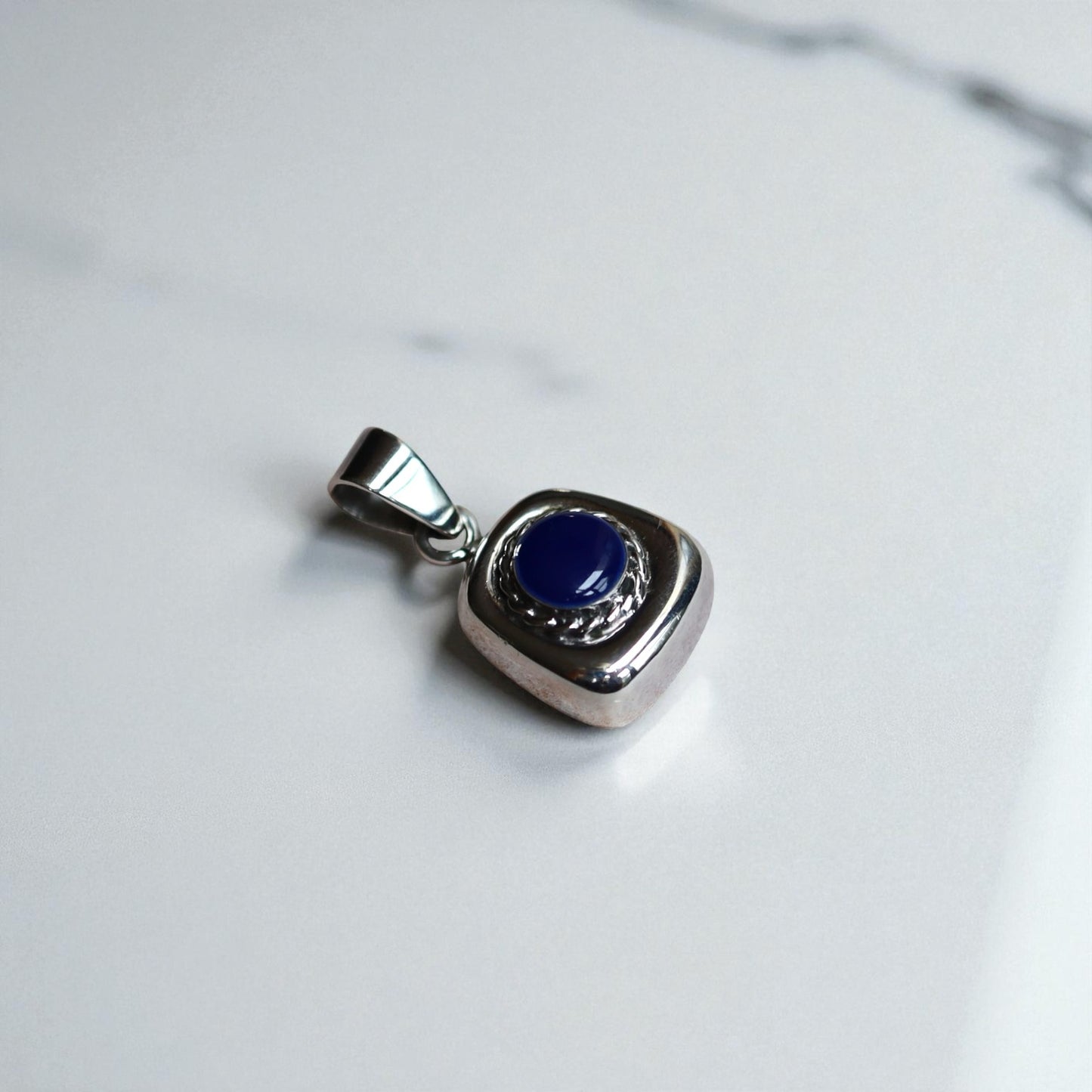 Estate Silver Lapis Ring, Blue Enamel Earrings & Pendant Set – Modernist Design, Circa 1990