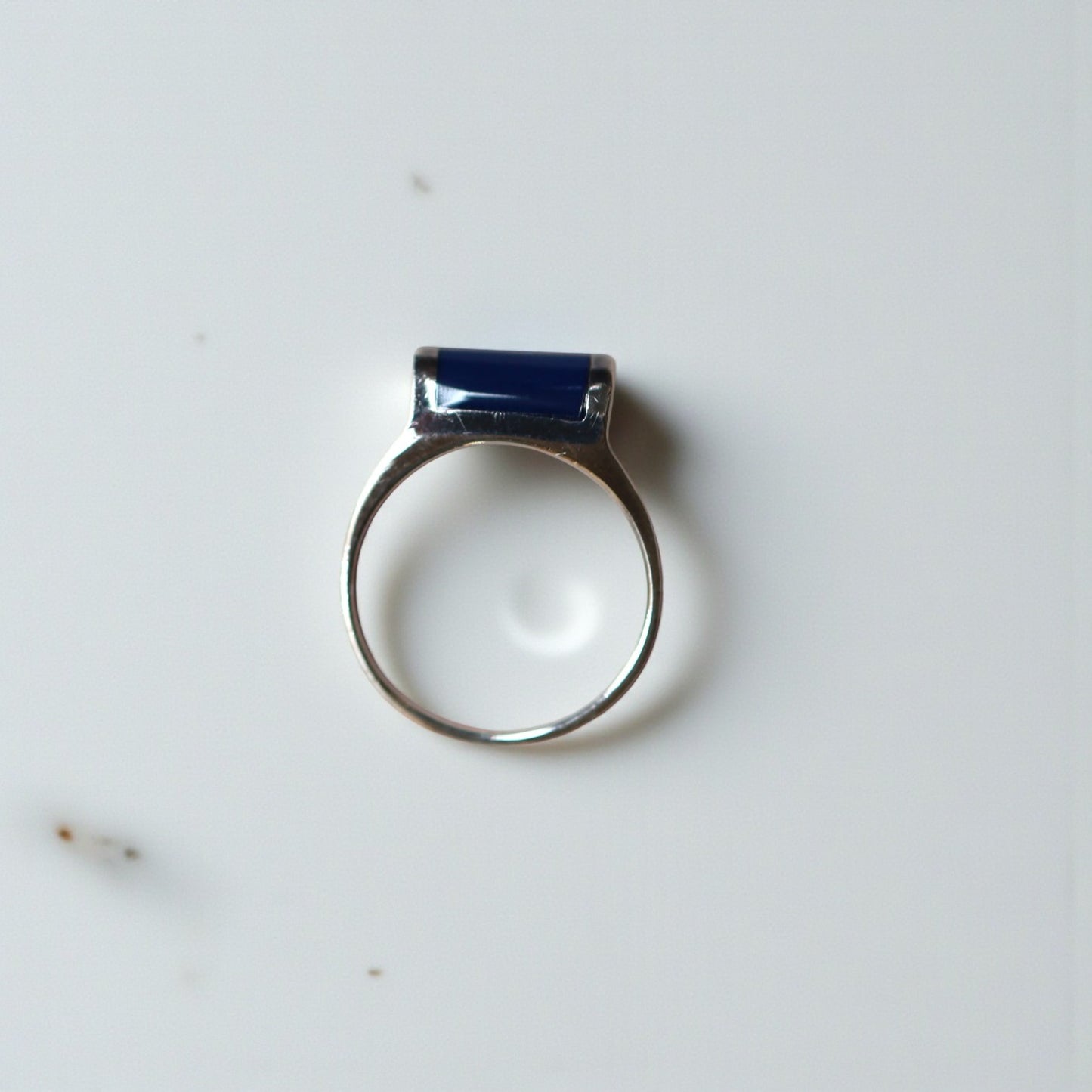 Estate Silver Lapis Ring, Blue Enamel Earrings & Pendant Set – Modernist Design, Circa 1990