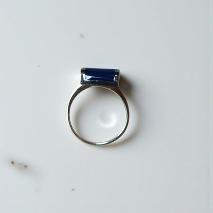 Estate Silver Lapis Ring, Blue Enamel Earrings & Pendant Set – Modernist Design, Circa 1990