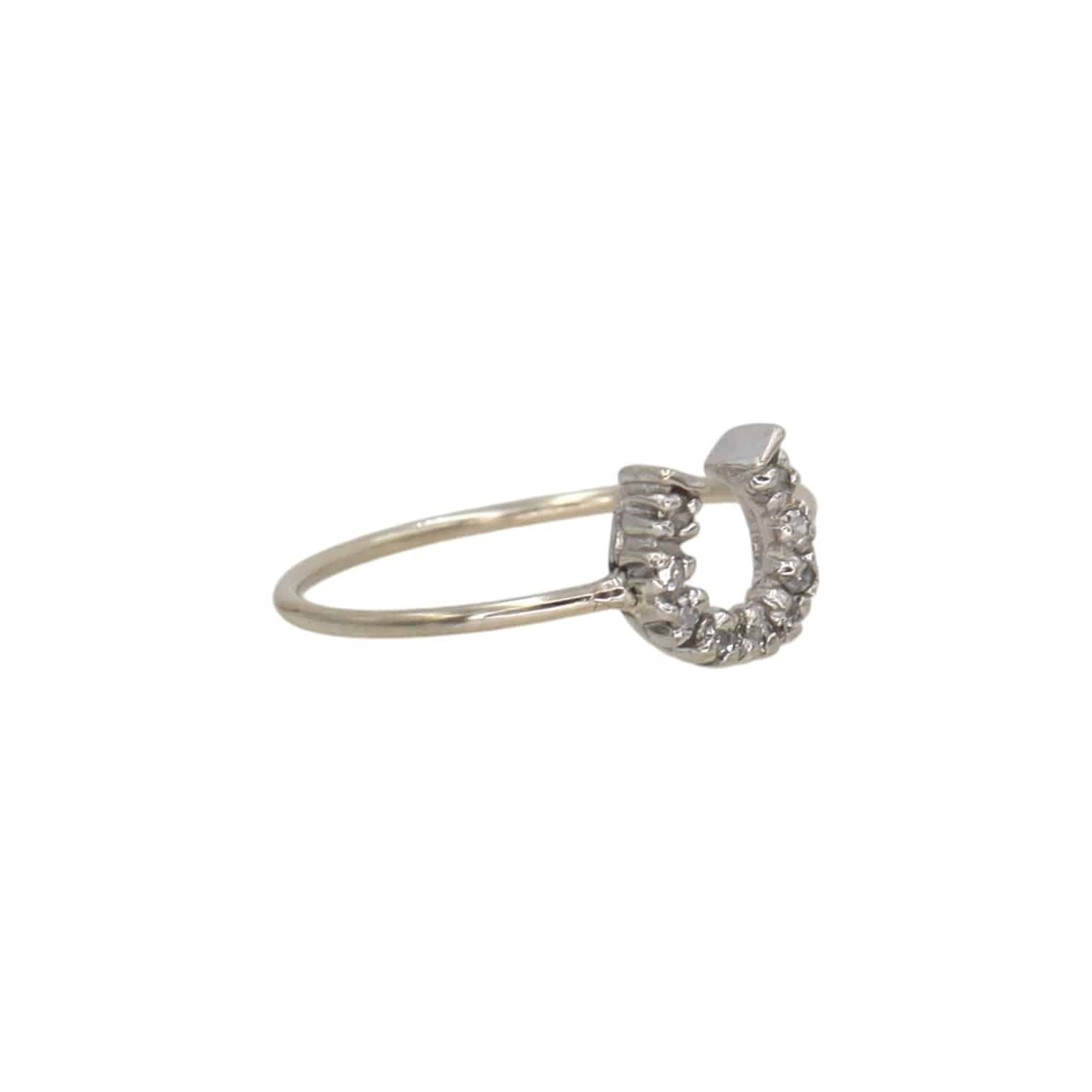 Vintage Diamond Horseshoe Ring in 14k White Gold - Petra Star