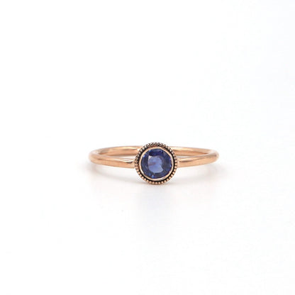 Coin Edged Sapphire Ring /Minimalist Solitaire / 14k Gold Sapphire Ring Bezel Se