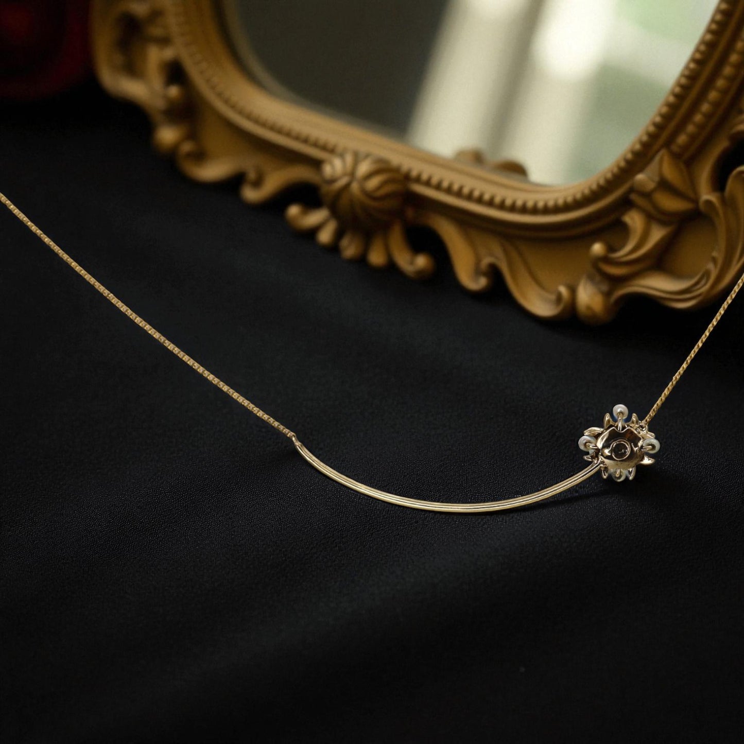 Victorian Pearl & Garnet Charm Holder Necklace – Converted 14k Gold Stickpin, Snowflake Design