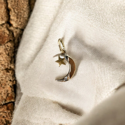 Antique Victorian Crescent Moon and Star Pendant – 14k Yellow Gold with Pearls