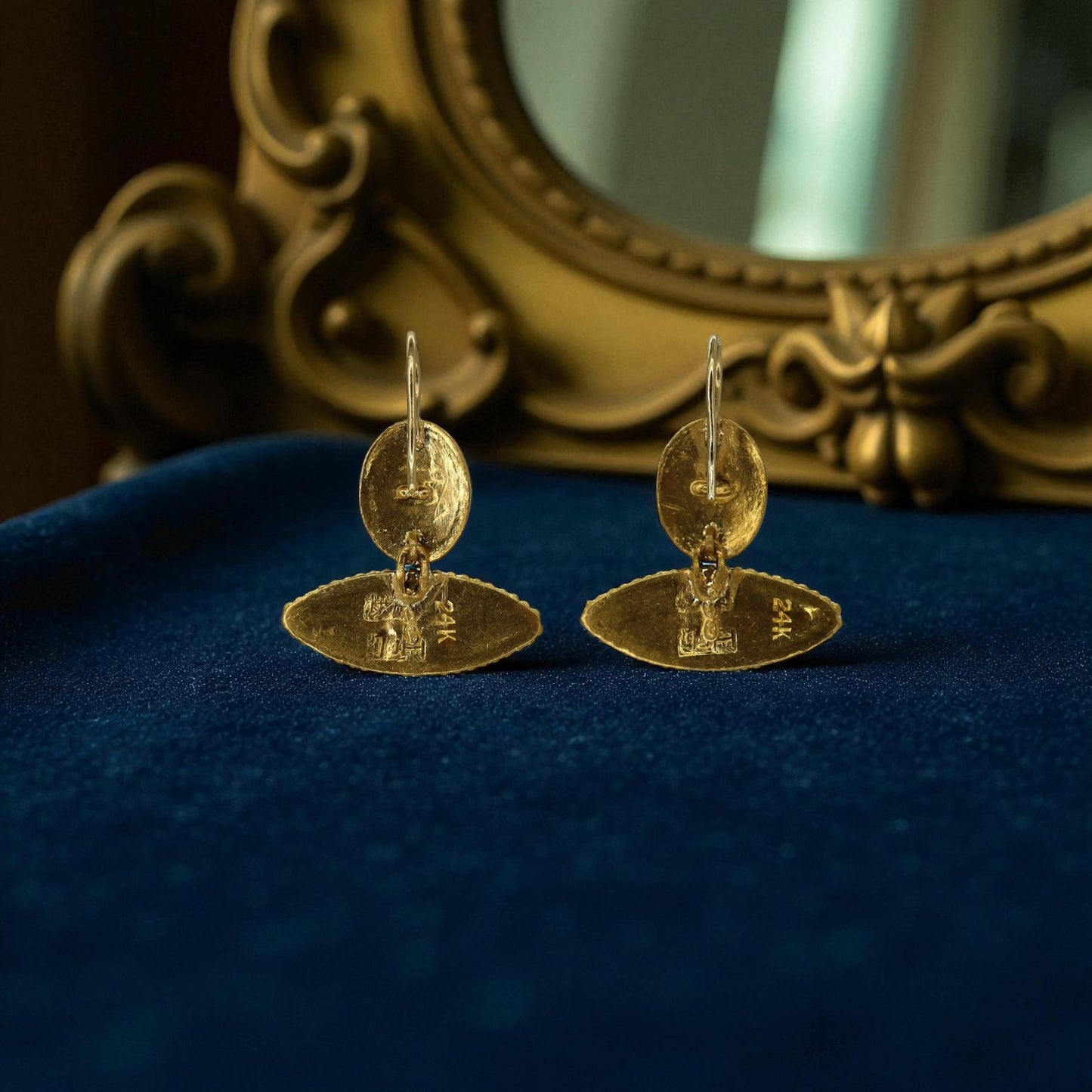 Art Nouveau Jade Earrings in 24k Gold